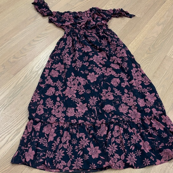 Lulu's Pink Floral Off Shoulder Ruffle Lurex Maxi Dress M - Picture 2 of 9